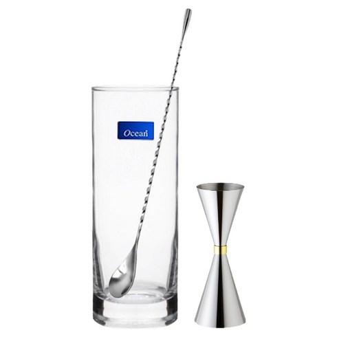 착한살림 골드링 지거 계량컵 30ml 45ml + 바스푼 30cm + 하이볼 320ml 세트, 혼합색상, 1세트
