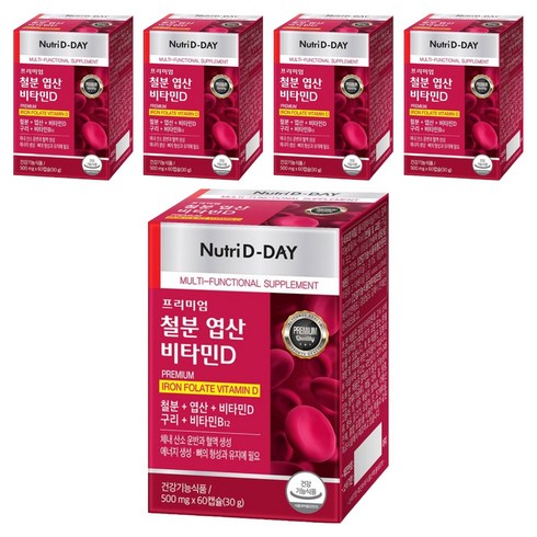 뉴트리디데이 프리미엄 철분 엽산 비타민D 30g, 60정, 5개