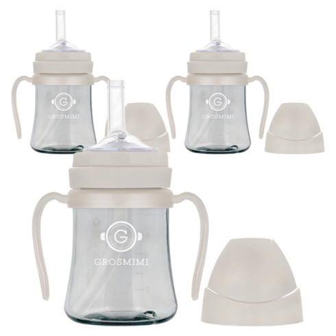 그로미미 PPSU 빨대컵, 200ml, 3개, 크림베이지