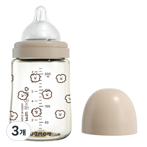 유비맘 시그니처 PPSU 배앓이방지 젖병 + 젖꼭지 세트, 초코, 200ml, 3개