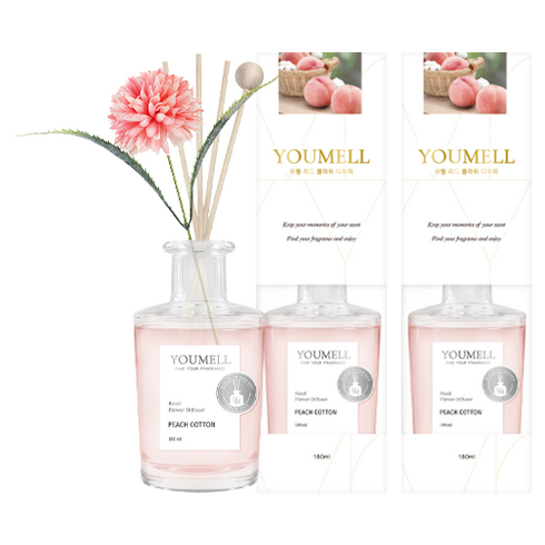 유멜 리드 플라워 디퓨저, 피치코튼, 180ml, 2개