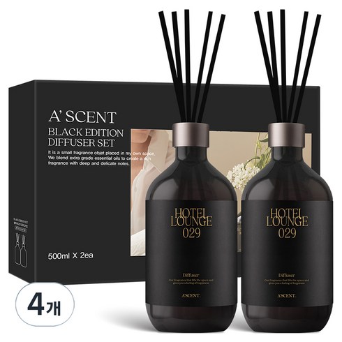 에이센트 블랙 에디션 디퓨저, 호텔라운지, 500ml, 4개
