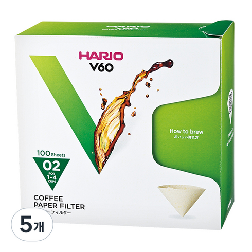 하리오 V60용 종이 커피필터 미사라시, 100개, 5개