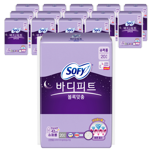 바디피트 쏘피 볼록맞춤 생리대날개형, 슈퍼롱, 20개입, 15개