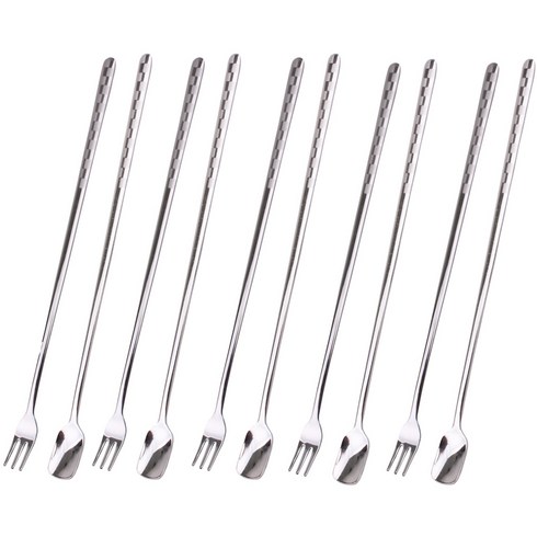블룸엣홈 체크 샌딩 롱스푼 5p + 롱포크 5p, 혼합 색상, 1세트