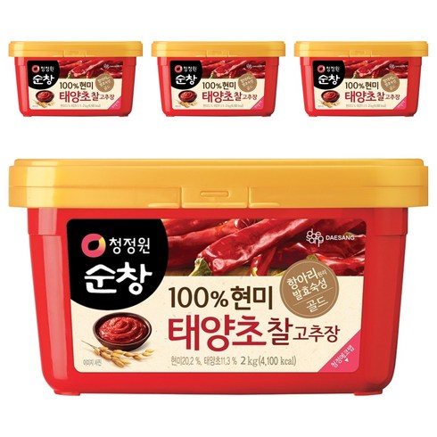 청정원순창 100% 현미 태양초 찰고추장, 2kg, 4개
