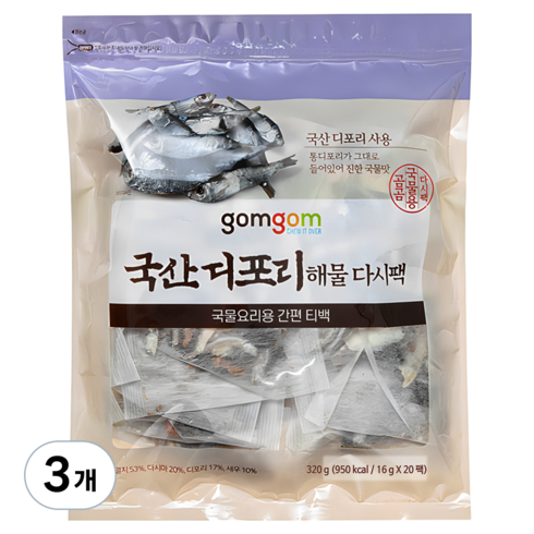 곰곰 국산 디포리 해물 다시팩, 320g, 3개