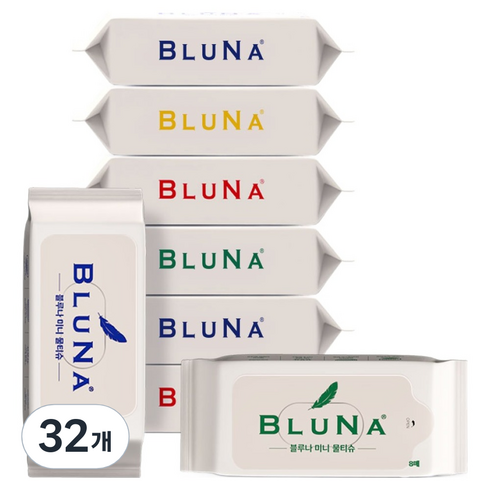 블루나 더퍼스트 미니 물티슈 랜덤발송, 50g, 8매, 32개