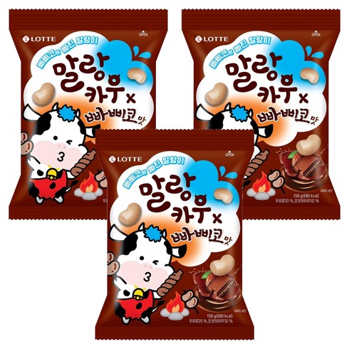 롯데웰푸드 말랑카우 빠삐코맛, 158g, 3개