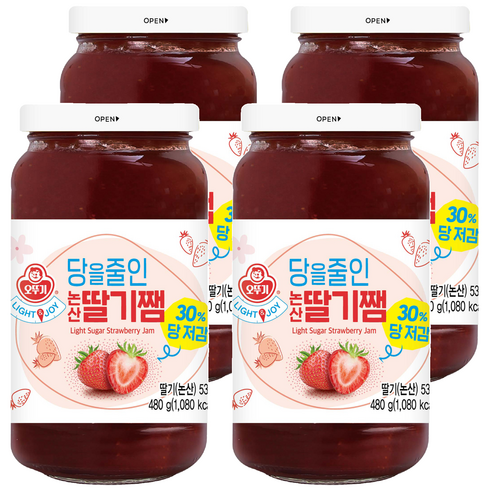 오뚜기 라이트 앤 조이 당을줄인 논산 딸기쨈, 480g, 4개
