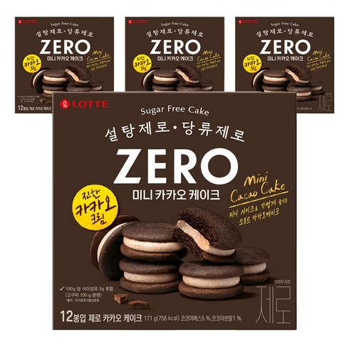 롯데제로 카카오 케이크 12p, 171g, 4개