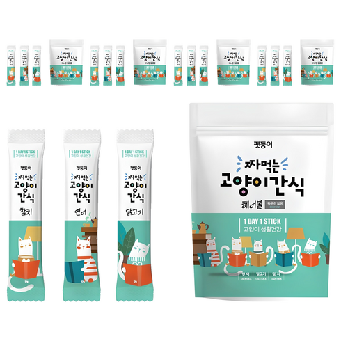 펫둥이 짜먹는 고양이 간식, 혼합맛(참치/연어/닭고기), 360g, 5개