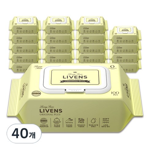 리벤스 유아용 오리지널 플러스 도톰한 저자극 엠보싱 물티슈 캡형, 55g, 100매, 40개