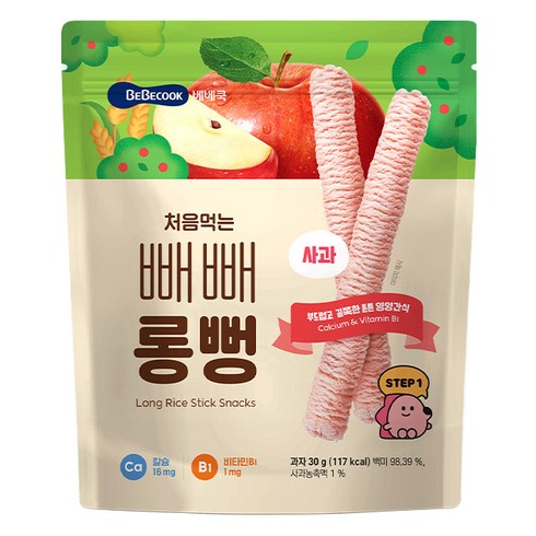 베베쿡 처음먹는 빼빼롱뻥, 사과, 30g, 1개