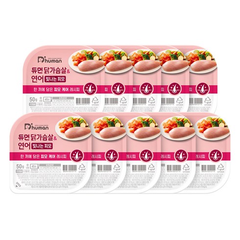 듀먼 전연령용 강아지 빛나는피모 화식사료, 닭+연어, 50g, 10개