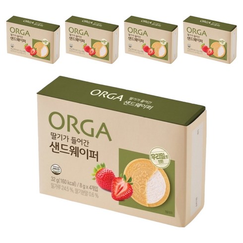 올가홀푸드 딸기가 들어간 샌드웨이퍼, 딸기맛, 32g, 5개