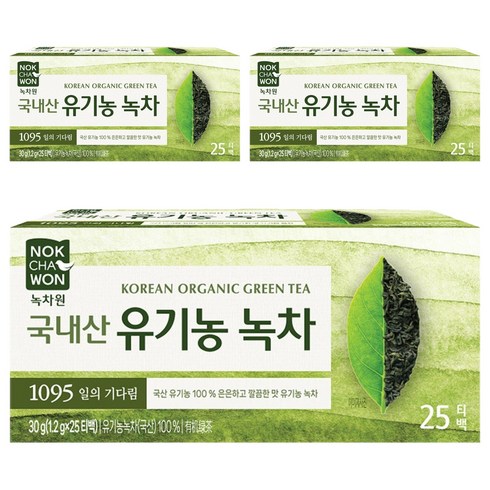 녹차원 국내산 유기농 순수녹차 티백, 1.2g, 25개입, 3개