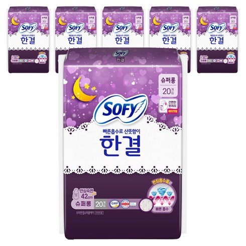 쏘피 한결 생리대 날개형, 슈퍼롱, 20개입, 6개