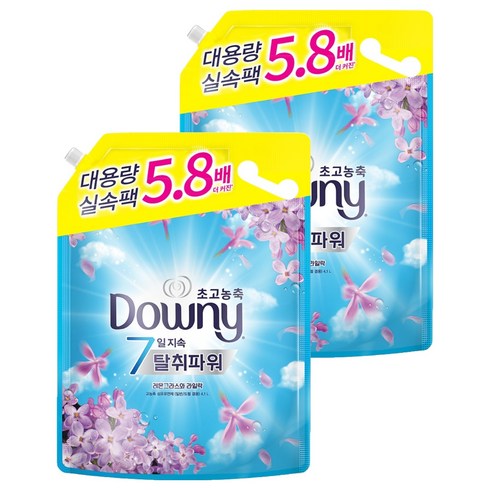 다우니 탈취파워 고농축 섬유유연제 레몬그라스와 라일락 리필, 4.1L, 2개