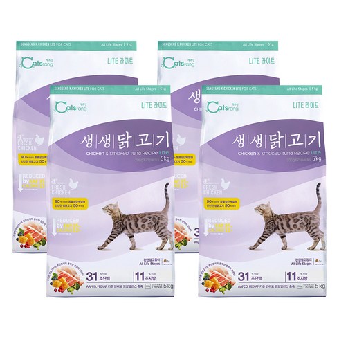 캐츠랑 고양이 생생닭고기 기능성 사료, 헤어볼+체중조절, 5kg, 4개