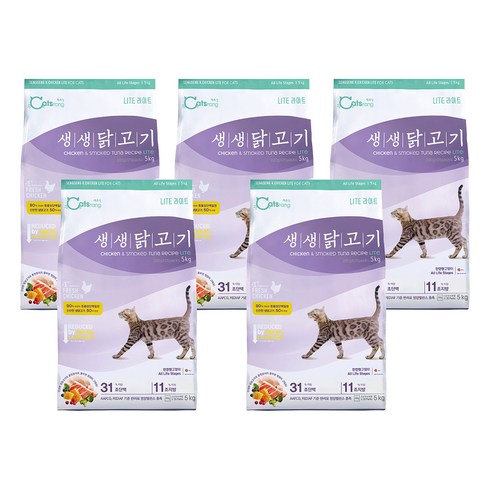 캐츠랑 고양이 생생닭고기 기능성 사료, 헤어볼+체중조절, 5kg, 5개
