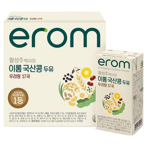 이롬 황성주 박사의 국산콩 두유 우리땅 17곡, 190ml, 16개