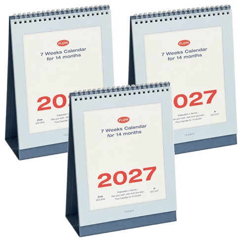 아이코닉 2027 플로우 데스크 캘린더 탁상 달력, 혼합색상, 3개
