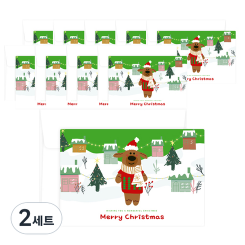 도나앤데코 힐로 크리스마스 카드 큐티사슴 10p + 봉투 10p, 혼합색상, 2세트