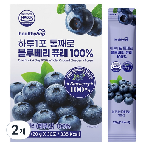 헬씨허그 하루1포 통째로 블루베리 퓨레 100%, 2개, 600g
