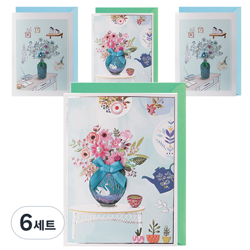 프롬앤투 T222-56 감사 축하 연하장 카드 2p + 봉투 2p + 속지 2p, 혼합 색상, 6세트