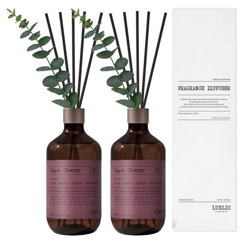 루엘디 프리미엄 대용량 디퓨저 + 데코 스틱 세트, 블랙체리, 500ml, 2개