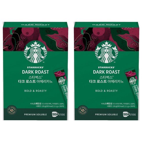 스타벅스 다크 로스트 아메리카노 스틱 원두커피믹스, 1.1g, 100개입, 2개