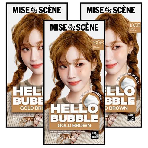 미쟝센 헬로 버블 염색제, 10GB골드브라운, 3개