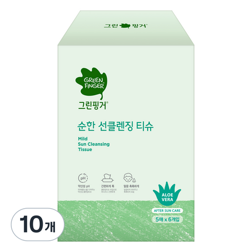 그린핑거 순한 선클렌징 티슈, 30매입, 10개