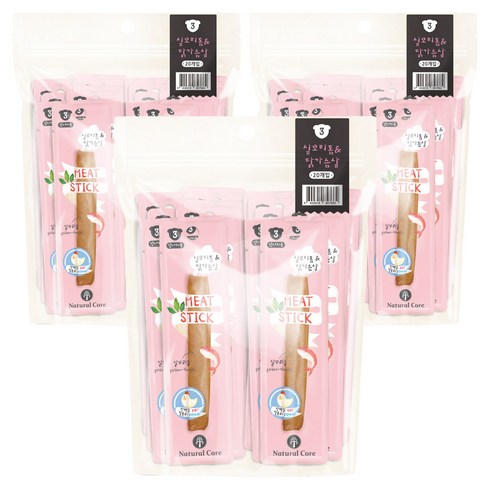 네츄럴코어 강아지 미트스틱 20개입, 혼합맛(실꼬리돔/닭가슴살), 140g, 3개