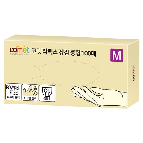 코멧 라텍스장갑 100매입, 화이트, 중(M), 1개