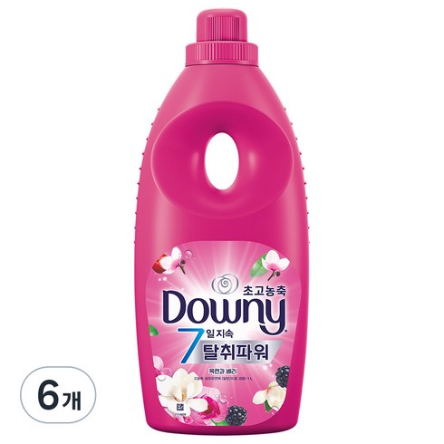 다우니 초고농축 7일지속 탈취파워 섬유유연제 목련과 베리 본품, 1L, 6개