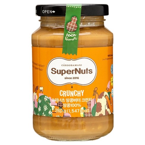 슈퍼너츠 100% 땅콩버터 크런치, 260g, 1개