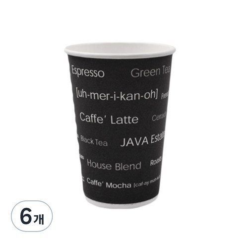 테이크아웃 종이컵 블랙영문 390ml, 100개입, 6개