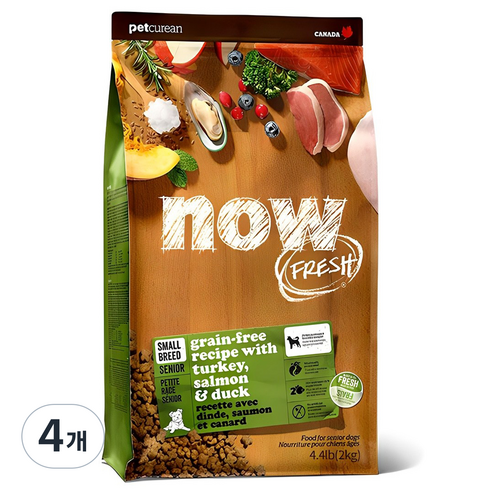 now 시니어 강아지 그레인프리 스몰브리드 건식사료, 칠면조, 2kg, 4개