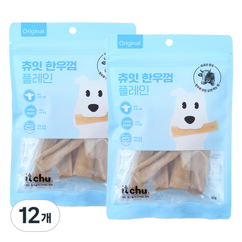 잇츄 츄잇 한우 가죽껌, 플레인, 50g, 12개