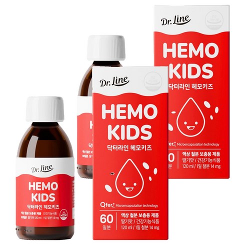 닥터라인 헤모키즈 맛있는 딸기맛 유아철분제, 120ml, 2개