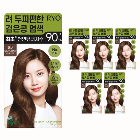 려 두피편한 검은콩 염색제 120g, 6.0 브라운, 6개