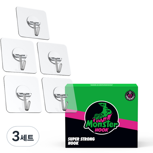 몬스터겔 무타공 부착식 후크 5p, 3세트