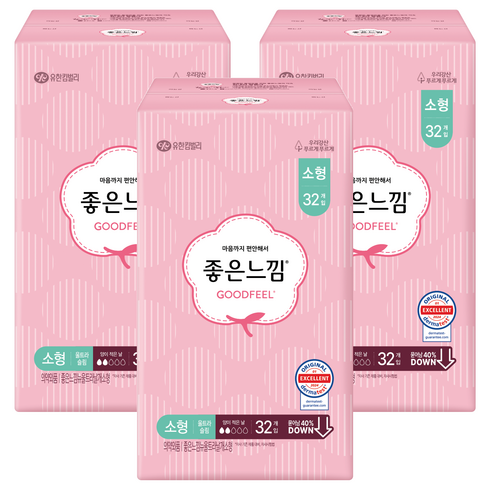 좋은느낌 오리지널 울트라슬림 생리대 날개형, 소형, 32개입, 3개