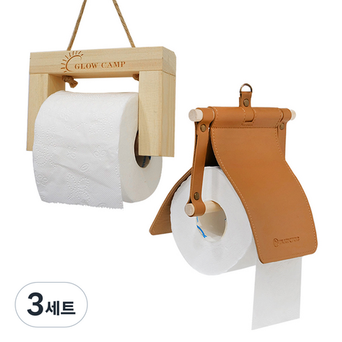 벅703 우드 가죽 롤 휴지걸이 + 원목 휴지걸이 세트, 혼합색상, 3세트