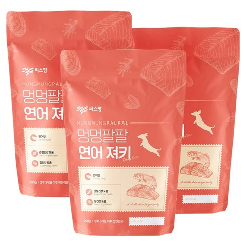멍멍팔팔 강아지 간식 져키, 연어, 200g, 3개