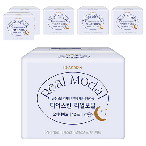 디어스킨 리얼모달 생리대, 오버나이트, 12개입, 6개
