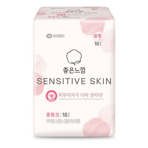 좋은느낌 센서티브 스킨 생리대 날개형, 중형, 18개입, 1개