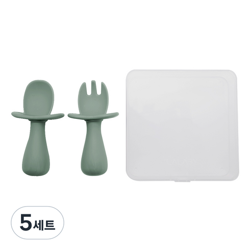 랄라비 아이주도 스푼 포크 + 케이스 세트, 03 그린(스푼포크세트), 스푼 + 포크 + 케이스, 5세트